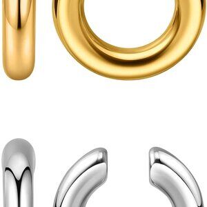 Ear Cuffs Women Gold Silver Non Piercing Huggie Hoop No Gem 2pcs